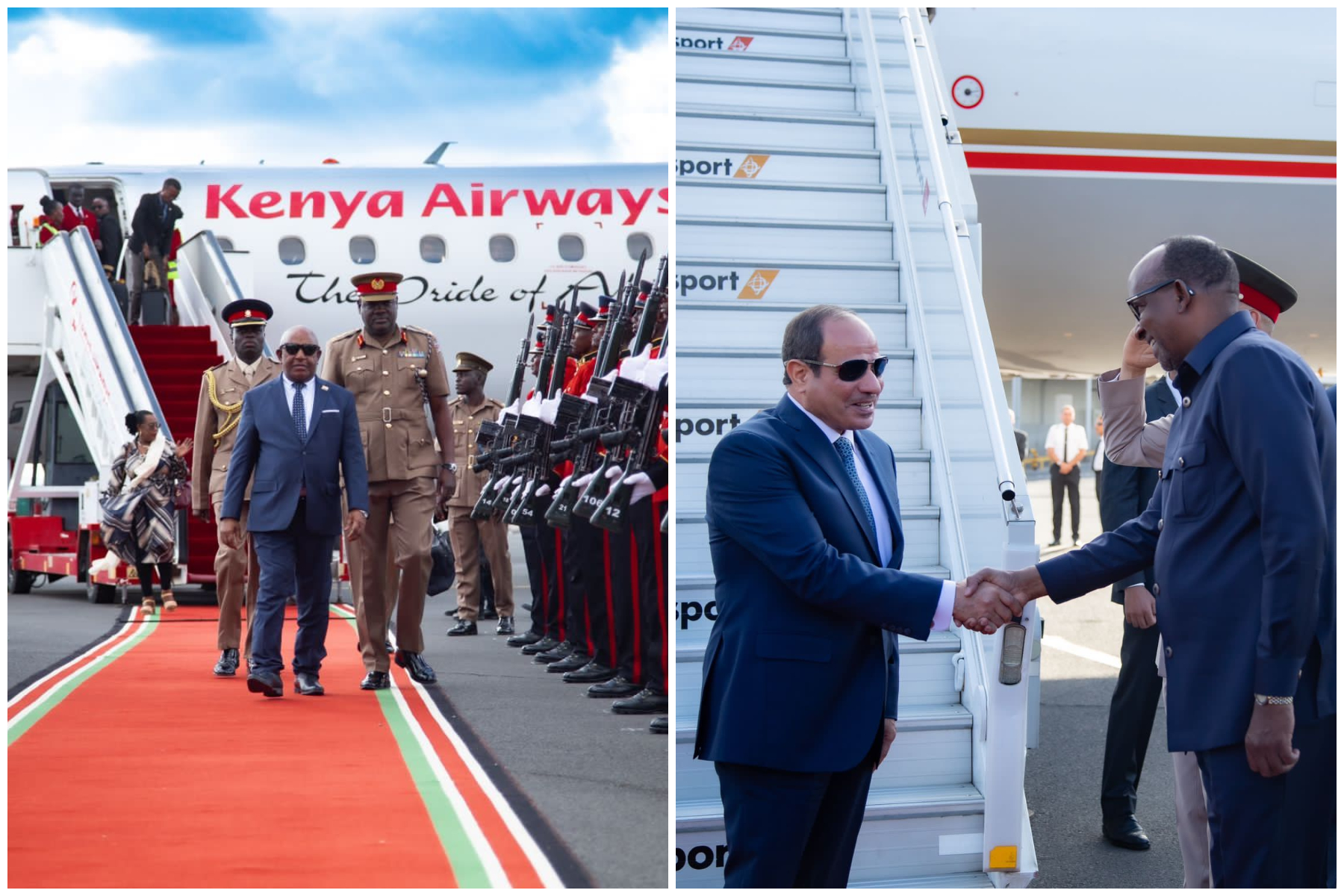 Photo collage of African Presidents being received at JKIA.